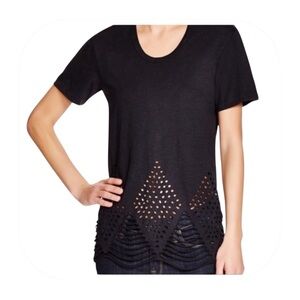 PEPIN L Black Echo Short Sleeve laser cut cotton Tee